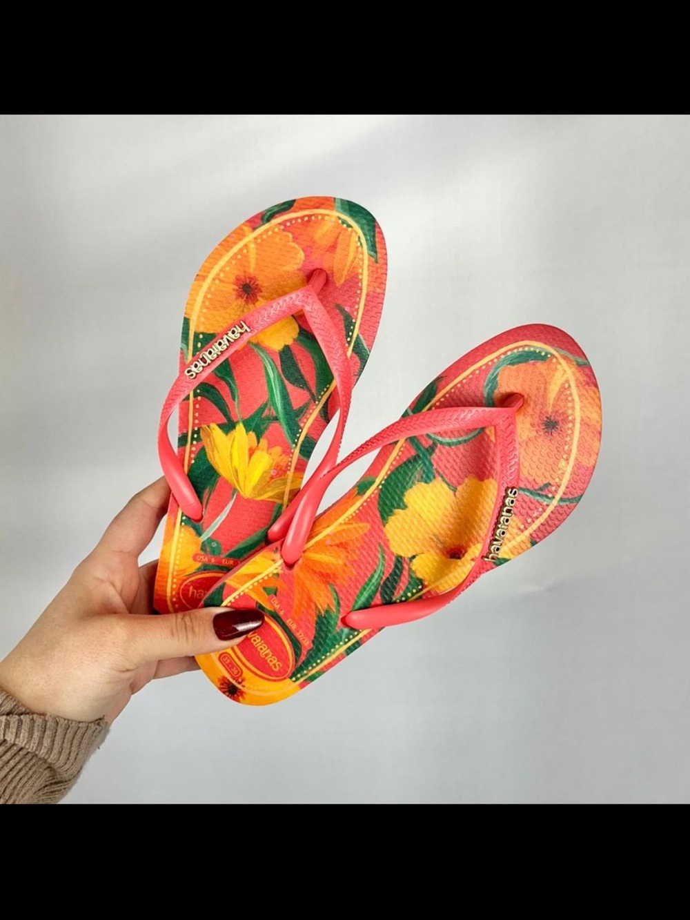 Havaianas Coral Pink Floral Slide Sandals